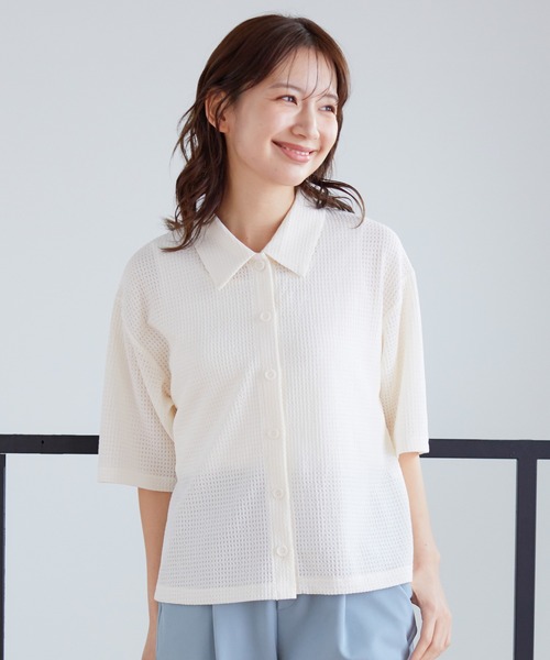 Honeys（ハニーズ）の「半袖衿付カーディガン（カーディガン/ボレロ・レディース・アイボリー/イエロー/ベージュ/ブラック/ブルー系その他・LL/S/M/L）」の10枚目の写真