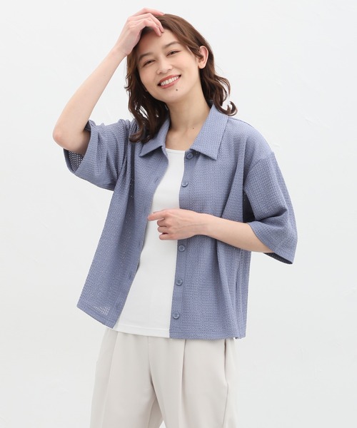 Honeys（ハニーズ）の「半袖衿付カーディガン（カーディガン/ボレロ・レディース・アイボリー/イエロー/ベージュ/ブラック/ブルー系その他・LL/S/M/L）」の14枚目の写真