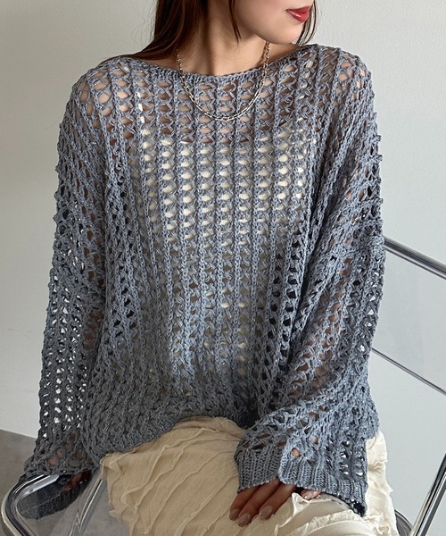 apres jour mignon(アプレジュールミニョン)の「ラメメッシュニット【ZOZOTOWN限定アイテム】(ニット/セーター・レディース・ピンク/ブラック/オフホワイト/ブルー・X-LARGE/フリー)」の3枚目の写真