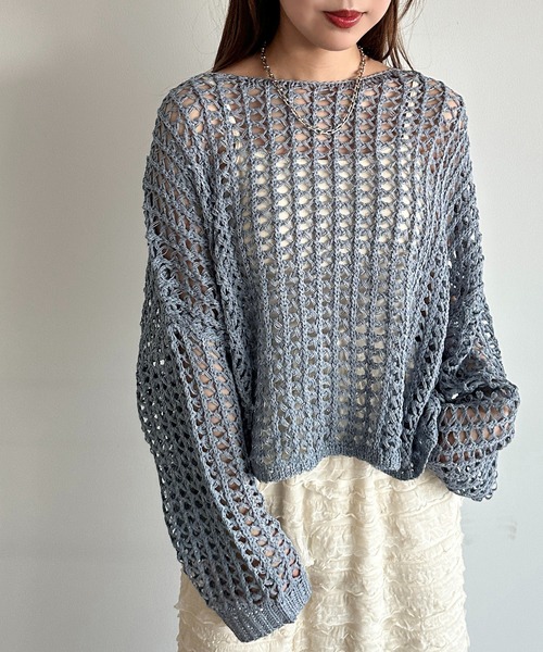 apres jour mignon(アプレジュールミニョン)の「ラメメッシュニット【ZOZOTOWN限定アイテム】(ニット/セーター・レディース・ピンク/ブラック/オフホワイト/ブルー・X-LARGE/フリー)」の17枚目の写真