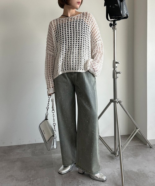 apres jour mignon(アプレジュールミニョン)の「ラメメッシュニット【ZOZOTOWN限定アイテム】(ニット/セーター・レディース・ピンク/ブラック/オフホワイト/ブルー・X-LARGE/フリー)」の8枚目の写真