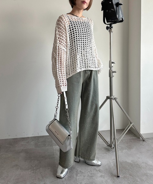 apres jour mignon(アプレジュールミニョン)の「ラメメッシュニット【ZOZOTOWN限定アイテム】(ニット/セーター・レディース・ピンク/ブラック/オフホワイト/ブルー・X-LARGE/フリー)」の9枚目の写真