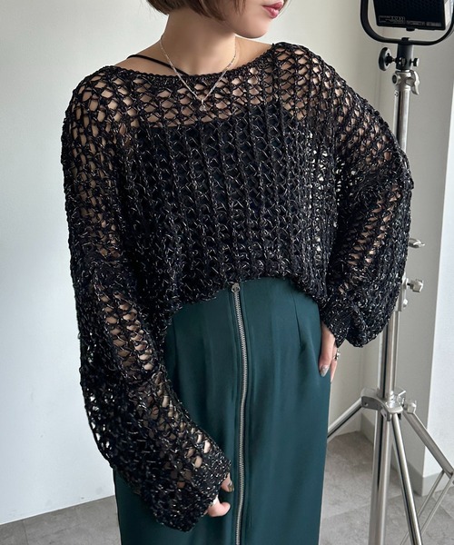 apres jour mignon(アプレジュールミニョン)の「ラメメッシュニット【ZOZOTOWN限定アイテム】(ニット/セーター・レディース・ピンク/ブラック/オフホワイト/ブルー・X-LARGE/フリー)」の10枚目の写真