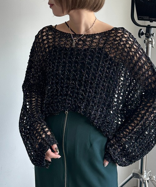 apres jour mignon(アプレジュールミニョン)の「ラメメッシュニット【ZOZOTOWN限定アイテム】(ニット/セーター・レディース・ピンク/ブラック/オフホワイト/ブルー・X-LARGE/フリー)」の11枚目の写真