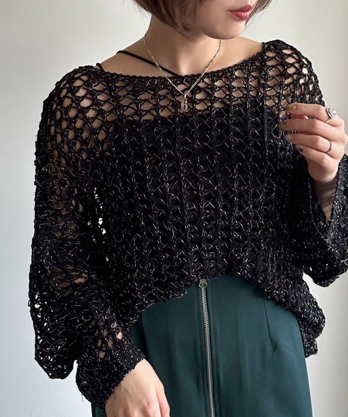 apres jour mignon(アプレジュールミニョン)の「ラメメッシュニット【ZOZOTOWN限定アイテム】(ニット/セーター・レディース・ピンク/ブラック/オフホワイト/ブルー・X-LARGE/フリー)」の12枚目の写真