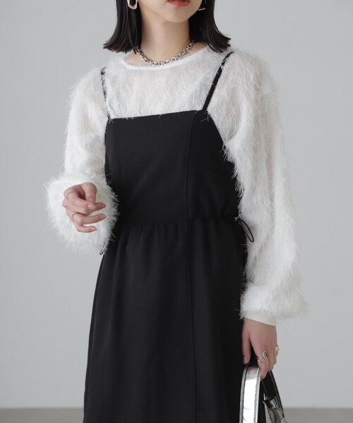 FREE'S MART（フリーズマート）の「◆ウエストドロストミニキャミワンピース（ワンピース・レディース・ブラック/ホワイト・SMALL/MEDIUM）」の5枚目の写真