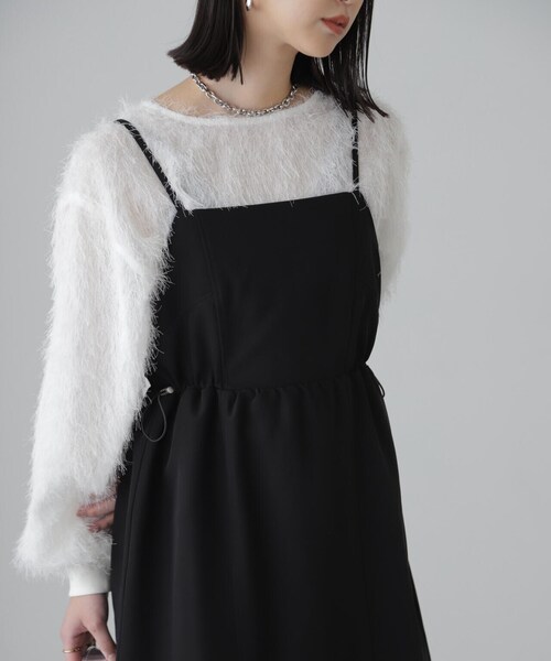 FREE'S MART（フリーズマート）の「◆ウエストドロストミニキャミワンピース（ワンピース・レディース・ブラック/ホワイト・SMALL/MEDIUM）」の6枚目の写真