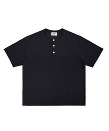 ハーフジップ/スナップボタン オーバーサイズワッフル半袖Tシャツ