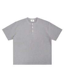 ハーフジップ/スナップボタン オーバーサイズワッフル半袖Tシャツ