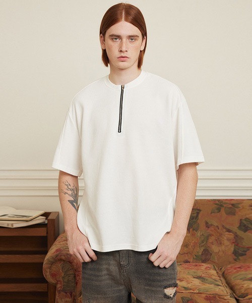 Ressaca(レサーカ)の「ハーフジップ/スナップボタン オーバーサイズワッフル半袖Tシャツ(Tシャツ/カットソー・メンズ・グレー系/ブラック系/ホワイト系/ブラック/ホワイト/グレー・M/XL/L)」の7枚目の写真