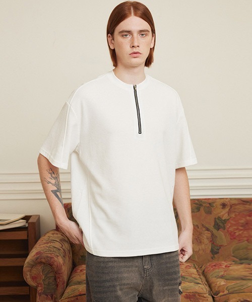Ressaca(レサーカ)の「ハーフジップ/スナップボタン オーバーサイズワッフル半袖Tシャツ(Tシャツ/カットソー・メンズ・グレー系/ブラック系/ホワイト系/ブラック/ホワイト/グレー・M/XL/L)」の8枚目の写真