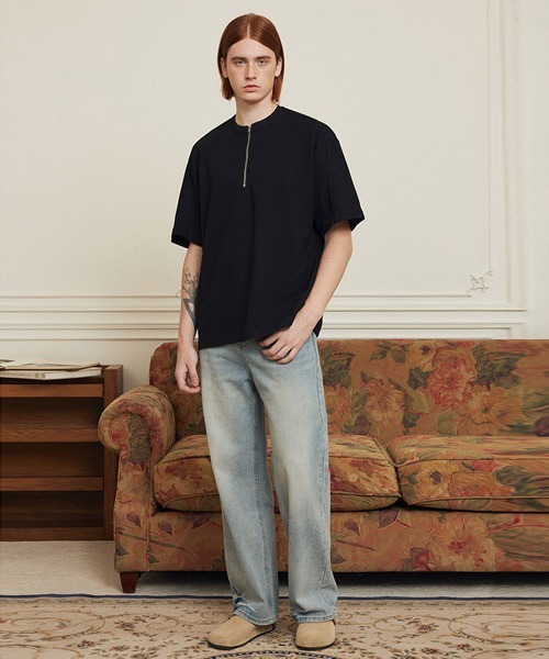 Ressaca(レサーカ)の「ハーフジップ/スナップボタン オーバーサイズワッフル半袖Tシャツ(Tシャツ/カットソー・メンズ・グレー系/ブラック系/ホワイト系/ブラック/ホワイト/グレー・M/XL/L)」の11枚目の写真