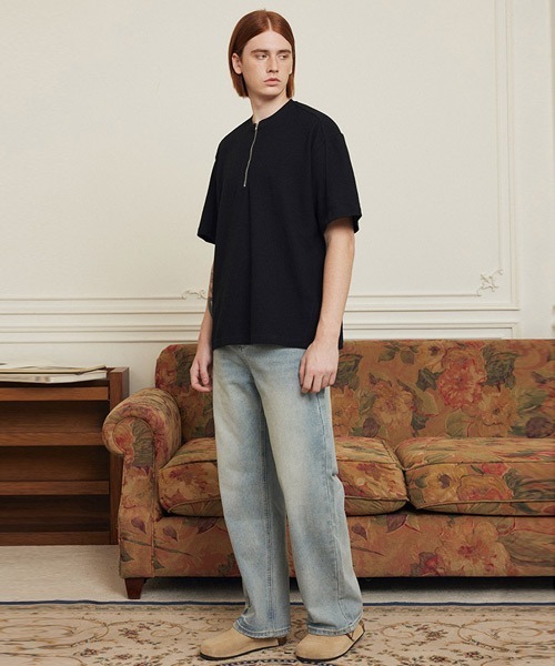 Ressaca(レサーカ)の「ハーフジップ/スナップボタン オーバーサイズワッフル半袖Tシャツ(Tシャツ/カットソー・メンズ・グレー系/ブラック系/ホワイト系/ブラック/ホワイト/グレー・M/XL/L)」の12枚目の写真