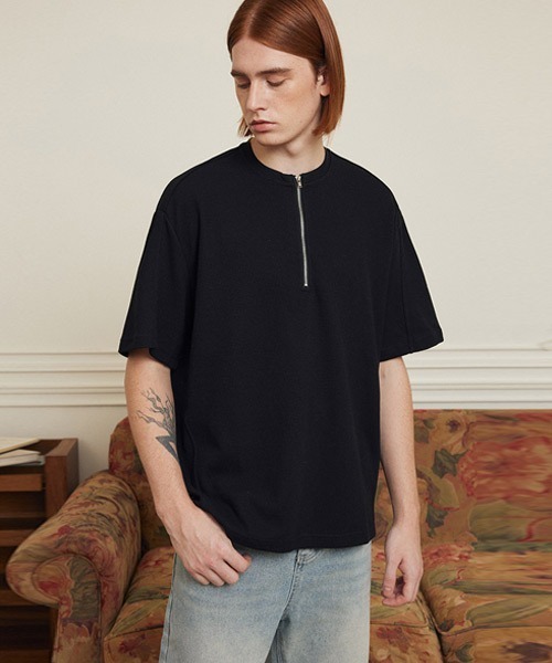 Ressaca(レサーカ)の「ハーフジップ/スナップボタン オーバーサイズワッフル半袖Tシャツ(Tシャツ/カットソー・メンズ・グレー系/ブラック系/ホワイト系/ブラック/ホワイト/グレー・M/XL/L)」の10枚目の写真