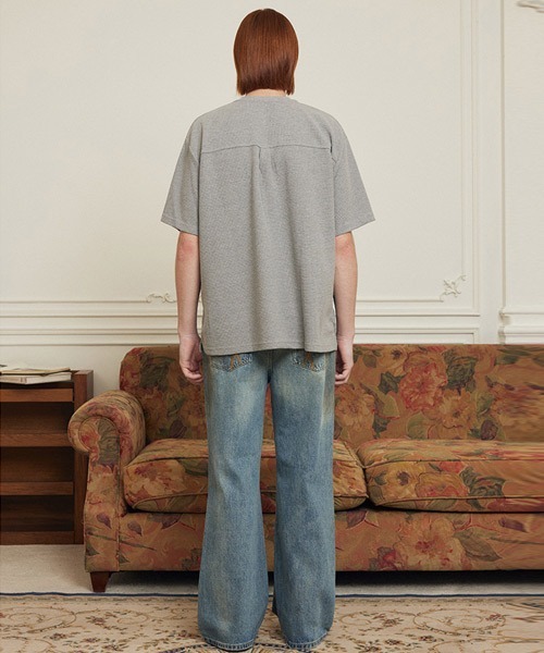 Ressaca(レサーカ)の「ハーフジップ/スナップボタン オーバーサイズワッフル半袖Tシャツ(Tシャツ/カットソー・メンズ・グレー系/ブラック系/ホワイト系/ブラック/ホワイト/グレー・M/XL/L)」の19枚目の写真