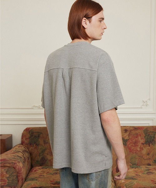 Ressaca(レサーカ)の「ハーフジップ/スナップボタン オーバーサイズワッフル半袖Tシャツ(Tシャツ/カットソー・メンズ・グレー系/ブラック系/ホワイト系/ブラック/ホワイト/グレー・M/XL/L)」の18枚目の写真
