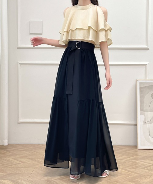 ABITOKYO(アビトーキョー)の「2024年新作 2WAYレイヤード風ラッフル異素材ロングスカート2枚セット(スカート・レディース・チャコールグレー/ブラック/ベージュ/ブルーグレー・S/M/L)」の16枚目の写真