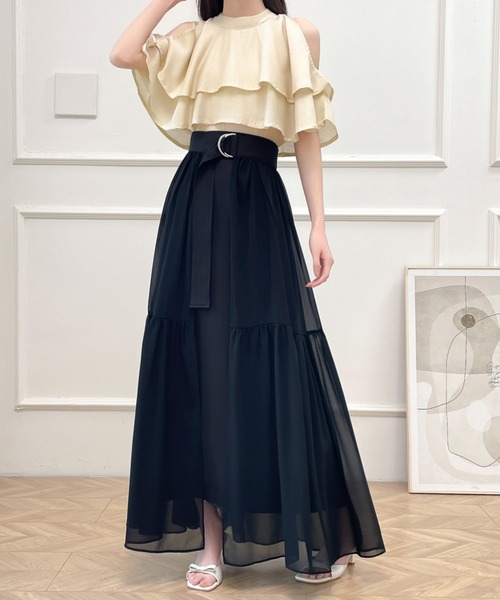 ABITOKYO(アビトーキョー)の「2024年新作 2WAYレイヤード風ラッフル異素材ロングスカート2枚セット(スカート・レディース・チャコールグレー/ブラック/ベージュ/ブルーグレー・S/M/L)」の15枚目の写真