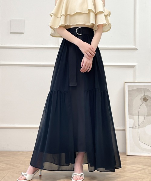 ABITOKYO(アビトーキョー)の「2024年新作 2WAYレイヤード風ラッフル異素材ロングスカート2枚セット(スカート・レディース・チャコールグレー/ブラック/ベージュ/ブルーグレー・S/M/L)」の18枚目の写真