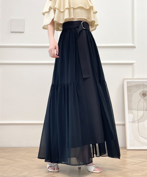 ABITOKYO(アビトーキョー)の「2024年新作 2WAYレイヤード風ラッフル異素材ロングスカート2枚セット(スカート・レディース・チャコールグレー/ブラック/ベージュ/ブルーグレー・S/M/L)」の13枚目の写真