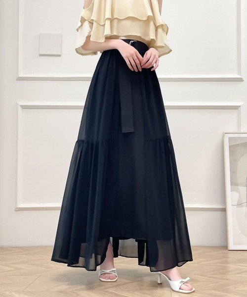 ABITOKYO(アビトーキョー)の「2024年新作 2WAYレイヤード風ラッフル異素材ロングスカート2枚セット(スカート・レディース・チャコールグレー/ブラック/ベージュ/ブルーグレー・S/M/L)」の12枚目の写真