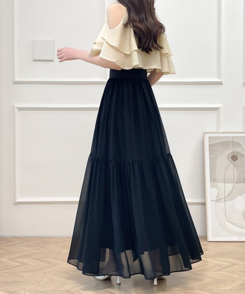 ABITOKYO(アビトーキョー)の「2024年新作 2WAYレイヤード風ラッフル異素材ロングスカート2枚セット(スカート・レディース・チャコールグレー/ブラック/ベージュ/ブルーグレー・S/M/L)」の11枚目の写真