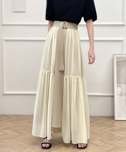 ABITOKYO(アビトーキョー)の「2024年新作 2WAYレイヤード風ラッフル異素材ロングスカート2枚セット(スカート・レディース・チャコールグレー/ブラック/ベージュ/ブルーグレー・S/M/L)」の9枚目の写真