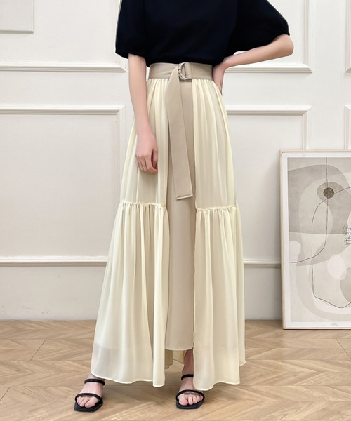 ABITOKYO(アビトーキョー)の「2024年新作 2WAYレイヤード風ラッフル異素材ロングスカート2枚セット(スカート・レディース・チャコールグレー/ブラック/ベージュ/ブルーグレー・S/M/L)」の7枚目の写真