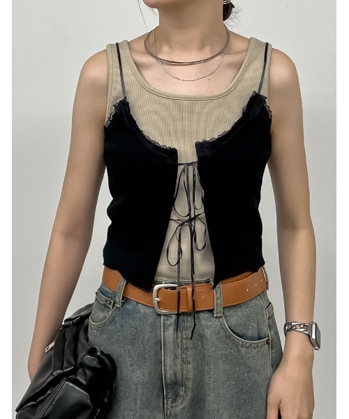 Re:EDIT(リエディ)の「レースネックリボンキャミソール(キャミソール・レディース・ブラック/ホワイト・MEDIUM/LARGE)」の16枚目の写真