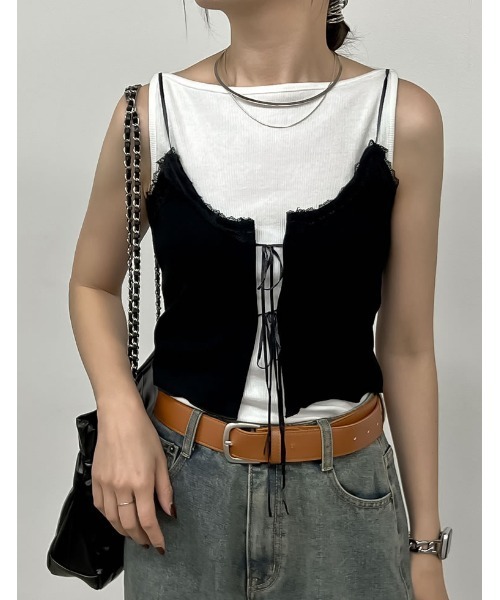 Re:EDIT(リエディ)の「レースネックリボンキャミソール(キャミソール・レディース・ブラック/ホワイト・MEDIUM/LARGE)」の18枚目の写真