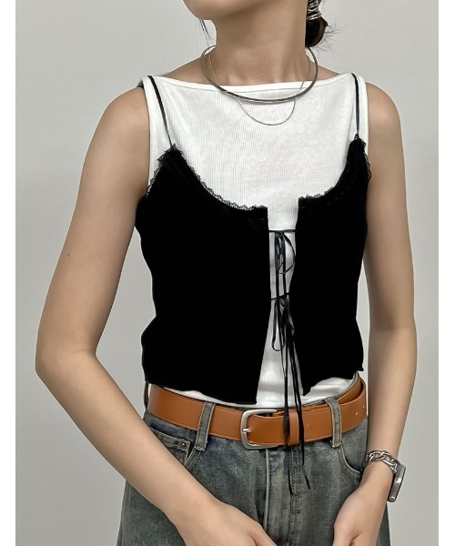 Re:EDIT(リエディ)の「レースネックリボンキャミソール(キャミソール・レディース・ブラック/ホワイト・MEDIUM/LARGE)」の20枚目の写真