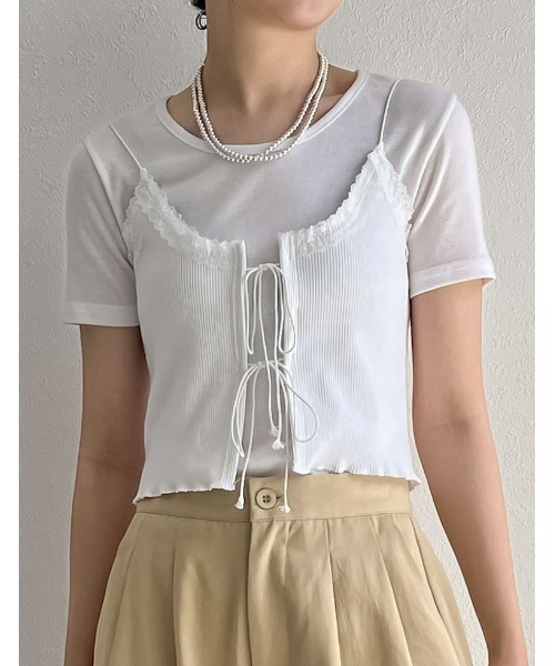 Re:EDIT(リエディ)の「レースネックリボンキャミソール(キャミソール・レディース・ブラック/ホワイト・MEDIUM/LARGE)」の6枚目の写真