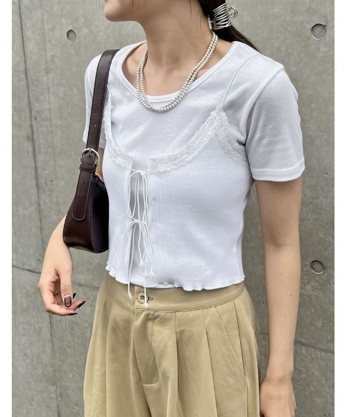 Re:EDIT(リエディ)の「レースネックリボンキャミソール(キャミソール・レディース・ブラック/ホワイト・MEDIUM/LARGE)」の4枚目の写真