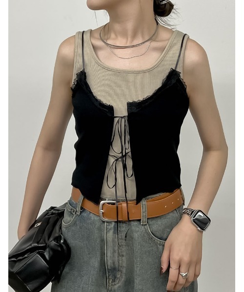 Re:EDIT(リエディ)の「レースネックリボンキャミソール(キャミソール・レディース・ブラック/ホワイト・MEDIUM/LARGE)」の14枚目の写真