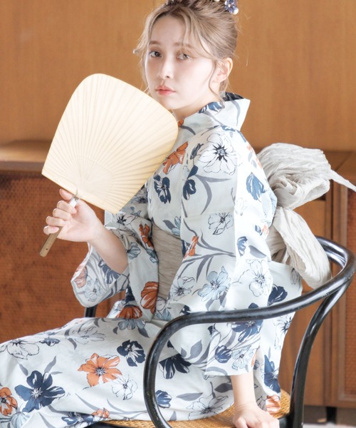 かんたん着付け】二部式浴衣 3点セット（ゆかた・しわへこ帯