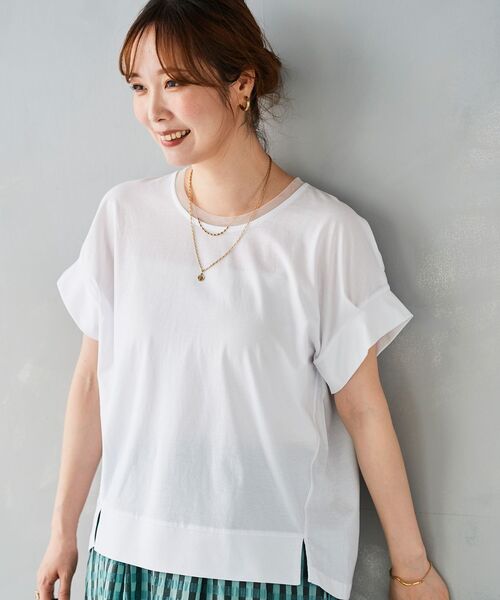 le.coeur blanc(ルクールブラン)の「シルケットタックスリーブプルオーバー(Tシャツ/カットソー・レディース・オフホワイト/ブルー/カーキオリーブ/ブラック・38)」の1枚目の写真