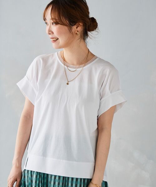 le.coeur blanc(ルクールブラン)の「シルケットタックスリーブプルオーバー(Tシャツ/カットソー・レディース・オフホワイト/ブルー/カーキオリーブ/ブラック・38)」の6枚目の写真