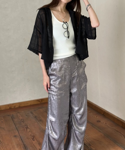 Per sist ence(パーシエンス)の「メタリックシャイニータックジョガーパンツ(その他パンツ・レディース・ブラック/チャコールグレー/グレー/オフホワイト・FREE)」の8枚目の写真