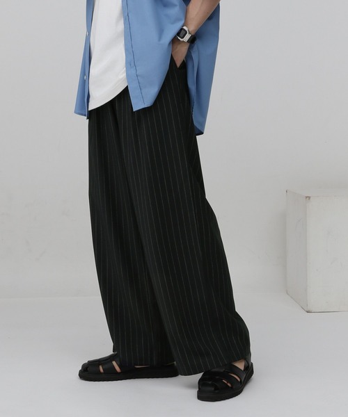 XLサイズ PUSH ワイドとネイビーパンツ ブラック ストライプ デニム XL