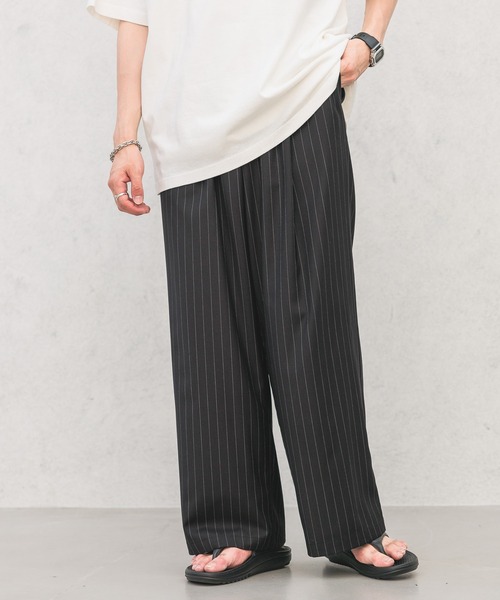 スウェット コントラストストライプデザイン ワイドレッグパンツ ZIGZAG STRIPE WIDE-LEG TROUSERS ジグザグストライプワイド