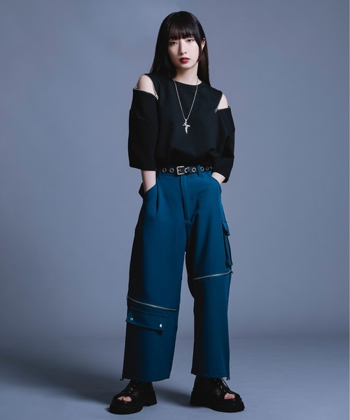 Ellno Loset(エルノロゼット)の「ショルダージップTシャツ(Tシャツ/カットソー・メンズ・オフホワイト/ブラック/ブルー系その他・SMALL/MEDIUM/LARGE)」の7枚目の写真