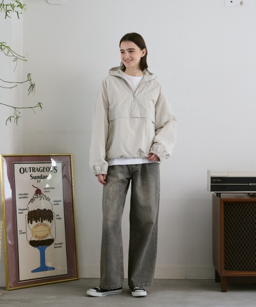 パーカー Loose nylon anorak hoodie / ルーズナイロンアノラックパーカー レディース メンズ flaner（フラネ）の「Loose nylon anorak hoodie / ルーズ