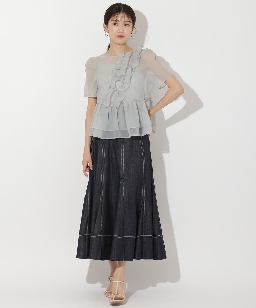 AND COUTURE（アンドクチュール）の「キャミ付きペプラムシアーブラウス（シャツ/ブラウス・レディース・ライトグレー/アイボリー/ブラック・FREE）」の9枚目の写真
