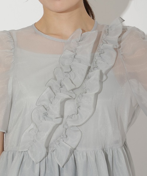 AND COUTURE（アンドクチュール）の「キャミ付きペプラムシアーブラウス（シャツ/ブラウス・レディース・ライトグレー/アイボリー/ブラック・FREE）」の8枚目の写真