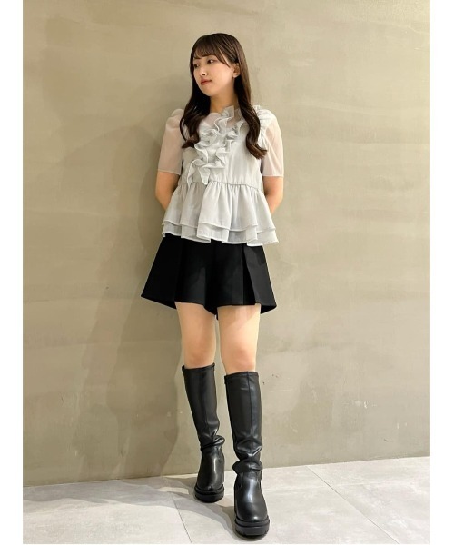 AND COUTURE（アンドクチュール）の「キャミ付きペプラムシアーブラウス（シャツ/ブラウス・レディース・ライトグレー/アイボリー/ブラック・FREE）」の21枚目の写真