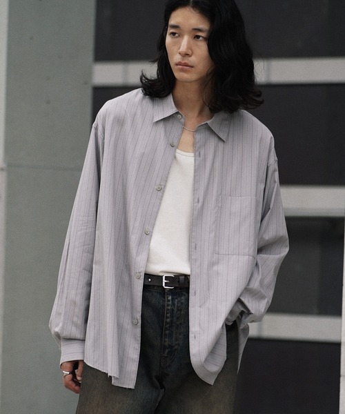 CUT-OFF HEM STRIPE SHIRT（シャツ/ブラウス）｜WYM LIDNM