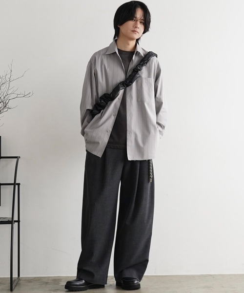 CUT-OFF HEM STRIPE SHIRT（シャツ/ブラウス）｜WYM LIDNM（ウィム