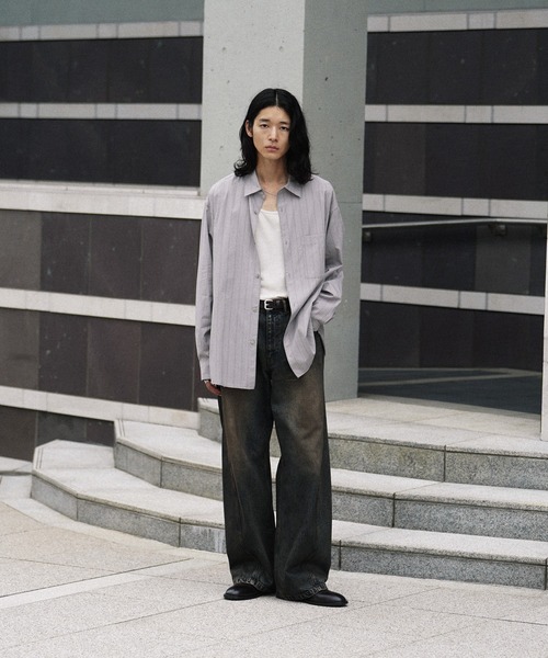 WYM LIDNM（ウィム バイ リドム）の「CUT-OFF HEM STRIPE SHIRT（シャツ/ブラウス・メンズ・アッシュブラウン/ブルー系/ライトグレー・S/M/L）」の11枚目の写真