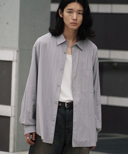 WYM LIDNM（ウィム バイ リドム）の「CUT-OFF HEM STRIPE SHIRT（シャツ/ブラウス・メンズ・アッシュブラウン/ブルー系/ライトグレー・S/M/L）」の12枚目の写真