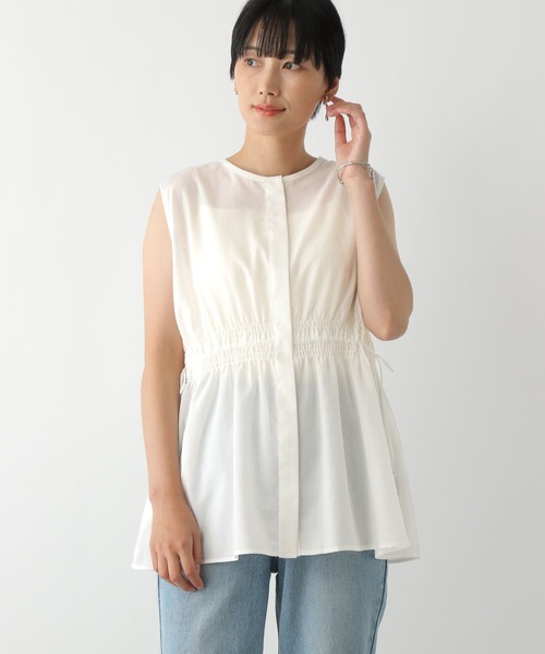 LEPSIM（レプシィム）の「ウエストシャーリングノースリブラウス　136319（シャツ/ブラウス・レディース・オフホワイト/ブルー/ブラック・FREE）」の2枚目の写真